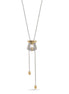 TWO TONE HORSE SHOE PAVE CRYSTAL PENDANT LONG BOX CHAIN TASSEL NECKLACE #93083NK-TTP(FA25)