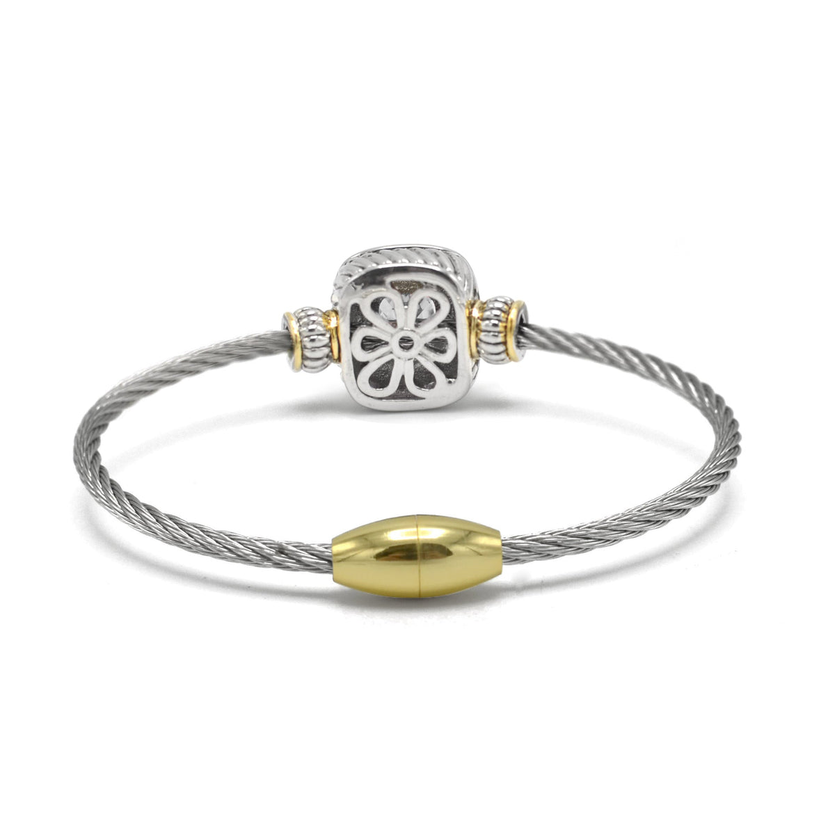 TWO TONE CLEAR CRYSTAL CLASSIC CABLE BRACELET #93099BR-CLEAR (FF12)