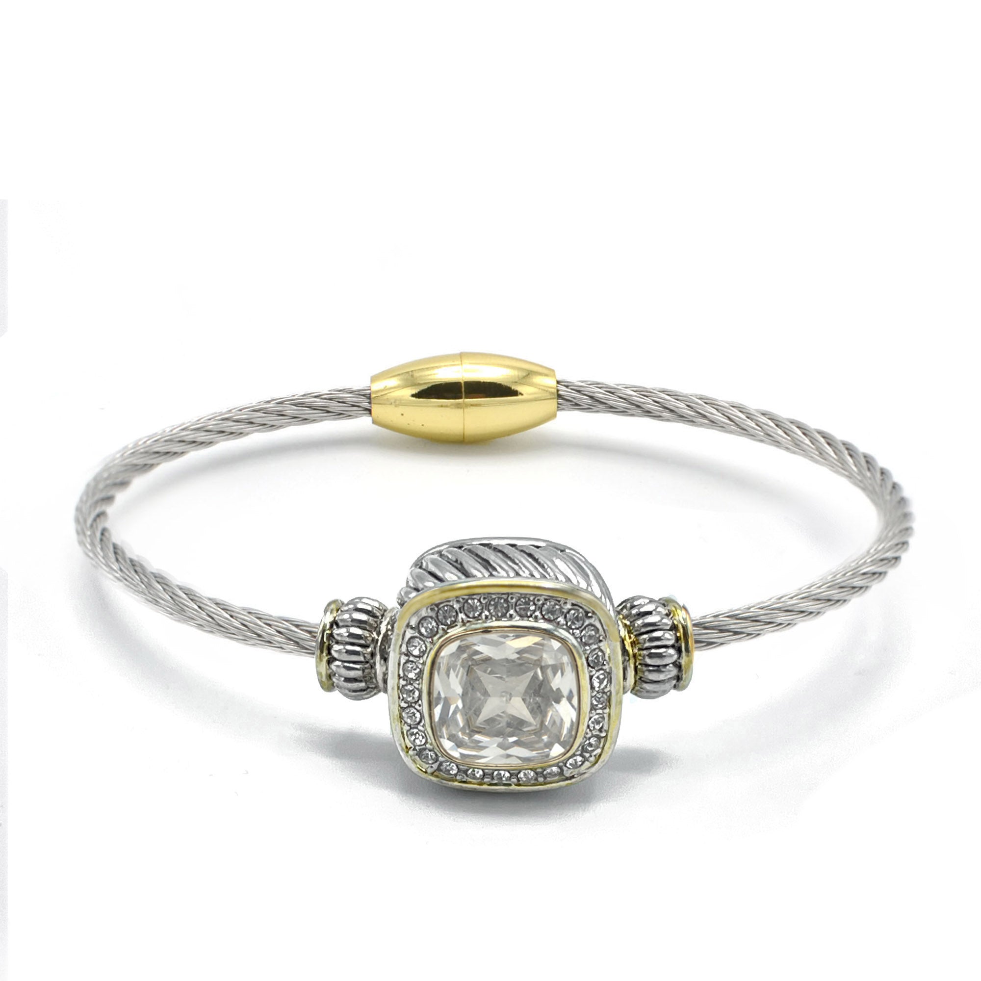 TWO TONE CLEAR CRYSTAL CLASSIC CABLE BRACELET #93099BR-CLEAR (FF12)