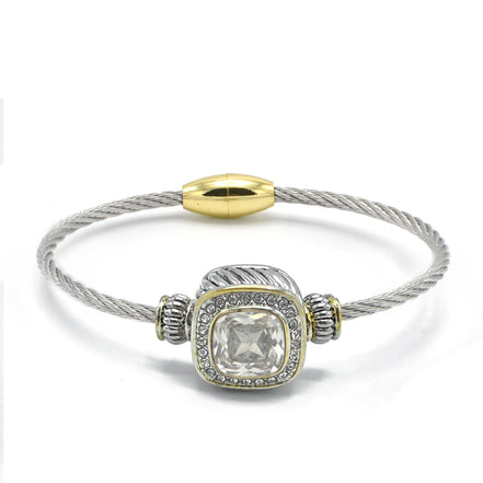 TWO TONE CLEAR CRYSTAL CLASSIC CABLE BRACELET #93099BR-CLEAR (FF12)