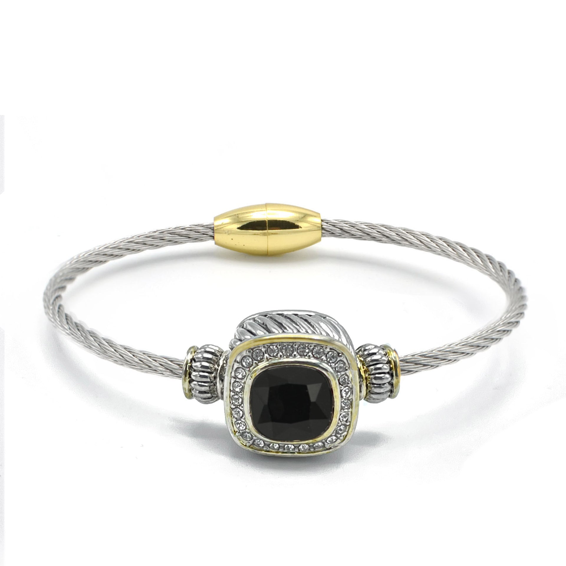 TWO TONE BLACK CRYSTAL CLASSIC CABLE BRACELET #93099BR-JET (FF11)