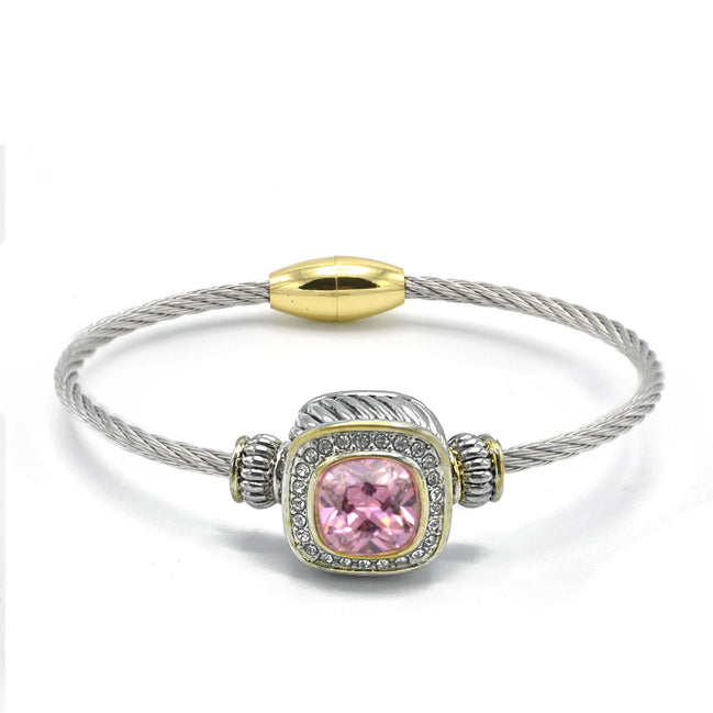 TWO TONE ROSE CRYSTAL CLASSIC CABLE BRACELET #93099BR-ROSE (FF14)