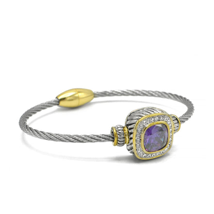 TWO TONE AMETHYST CRYSTAL CLASSIC CABLE BRACELET#93099BR-AM (FF15)