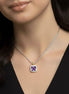 TWO TONE SQUARE AMETHYST CRYSTAL AND RHINESTONES ENGRAVED PENDANT BOX CHAIN NECKLACE  #93099EH-AM (FF15)