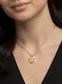 TWO TONE SQUARE CHAMPAGNE CRYSTAL AND RHINESTONES ENGRAVED PENDANT BOX CHAIN NECKLACE#93099EH-CHA(FF16)
