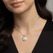 TWO TONE SQUARE CLEAR CRYSTAL AND RHINESTONES ENGRAVED PENDANT BOX CHAIN NECKLACE #93099EH-CLEAR FF12