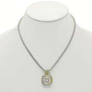 TWO TONE SQUARE CLEAR CRYSTAL AND RHINESTONES ENGRAVED PENDANT BOX CHAIN NECKLACE #93099EH-CLEAR