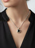 TWO TONE SQUARE BLACK CRYSTAL AND RHINESTONES ENGRAVED PENDANT BOX CHAIN NECKLACE #93099EH-JET(FF11)