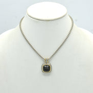 TWO TONE SQUARE BLACK CRYSTAL AND RHINESTONES ENGRAVED PENDANT BOX CHAIN NECKLACE #93099EH-JET(FF11)