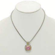 TWO TONE SQUARE ROSE CRYSTAL AND RHINESTONES ENGRAVED PENDANT BOX CHAIN NECKLACE #93099EH-ROSE(FF14)