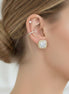 TWO TONE SQUARE CLEAR CRYSTAL AND RHINESTONES ENGRAVED EARRINGS #93099ER-CLEAR (FF12)