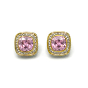 TWO TONE SQUARE ROSE CRYSTAL AND RHINESTONES ENGRAVED EARRINGS #93099ER ROSE (FF14)