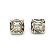 TWO TONE CLEAR CRYSTAL SQUARE EARRINGS SET#93012ER-CLR