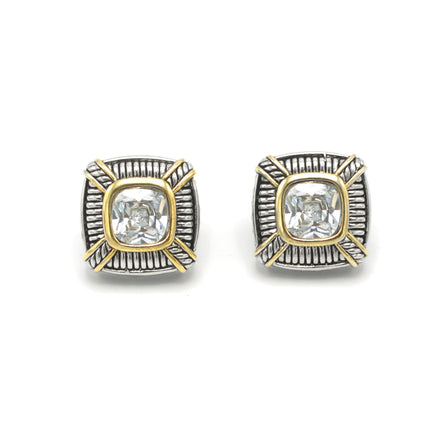 TWO TONE CLEAR CRYSTAL SQUARE EARRINGS SET#93012ER-CLR