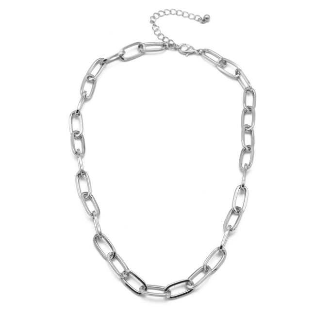 Silver Rectangle Link Chain Necklace #HNN90529SL (HD9)