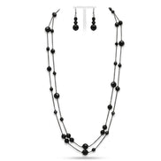 Black Beaded Layered Necklace & Earring Set 58