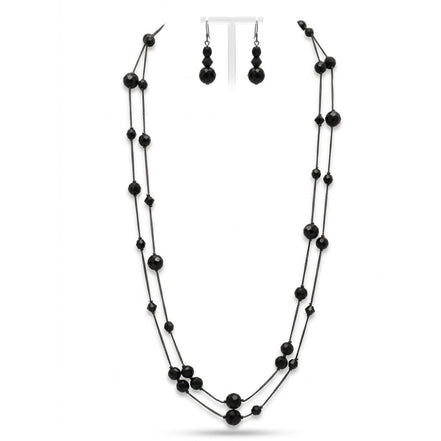 Black Beaded Layered Necklace & Earring Set 58"#WS23095S51 (SHBD10)