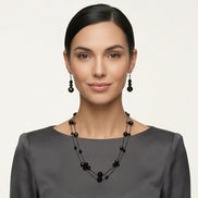 Black Beaded Layered Necklace & Earring Set 58