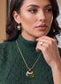Women's Gold-Tone Olive Green Faux Cat’s Eye Pendant Necklace & Earring Set | Modern Round Drop Jewelry Set  #WS23839NE85_OLI (SHBA3)