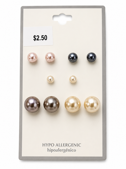 Classic Faux Pearl Stud Earrings Set for Women – Gold Tone Round Pearl Post Earrings, 5 Color Options (Blush Pink, Black, White, Silver Gray & Champagne)  #UN240281ER94 (SHAD9/AI24)
