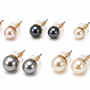 Classic Faux Pearl Stud Earrings Set for Women – Gold Tone Round Pearl Post Earrings, 5 Color Options (Blush Pink, Black, White, Silver Gray & Champagne)  #UN240281ER94 (SHAD9/AI24)