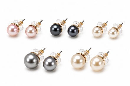 Classic Faux Pearl Stud Earrings Set for Women – Gold Tone Round Pearl Post Earrings, 5 Color Options (Blush Pink, Black, White, Silver Gray & Champagne)  #UN240281ER94 (SHAD9/AI24)
