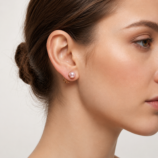 Classic Faux Pearl Stud Earrings Set for Women – Gold Tone Round Pearl Post Earrings, 5 Color Options (Blush Pink, Black, White, Silver Gray & Champagne)  #UN240281ER94 (SHAD9/AI24)