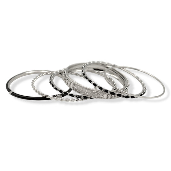 Silver & Black 5-Piece Bangle Set #ADX6407276 (RF23)