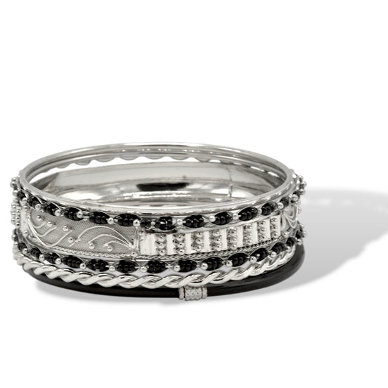 Silver & Black 5-Piece Bangle Set #ADX6407276 (RF23)