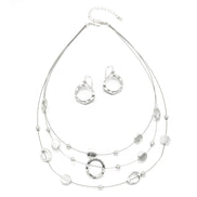 SILVER OPEN ROUND BEADS LAYER NECKLACE & EARRINGS SET  #ADX6407297 (SHBC8)