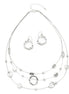 SILVER OPEN ROUND BEADS LAYER NECKLACE & EARRINGS SET  #ADX6407297 (SHBC8)