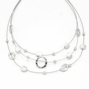 SILVER OPEN ROUND BEADS LAYER NECKLACE & EARRINGS SET  #ADX6407297 (SHBC8)