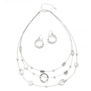 SILVER OPEN ROUND BEADS LAYER NECKLACE & EARRINGS SET  #ADX6407297 (SHBC8)