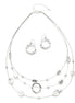 SILVER OPEN ROUND BEADS LAYER NECKLACE & EARRINGS SET  #ADX6407297 (SHBC8)