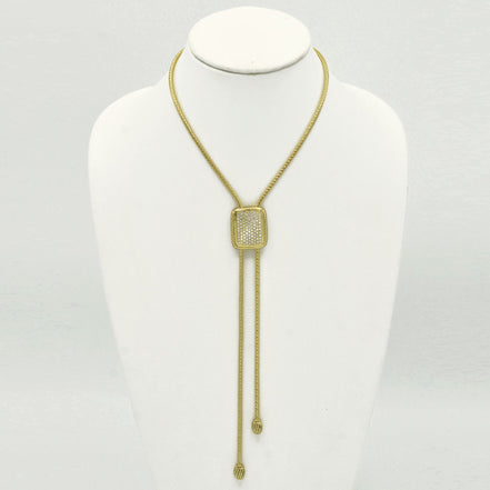 GOLD RECTANGULAR PAVE CRYSTAL PENDANT NECKLACE #12504NK-G (FD13)