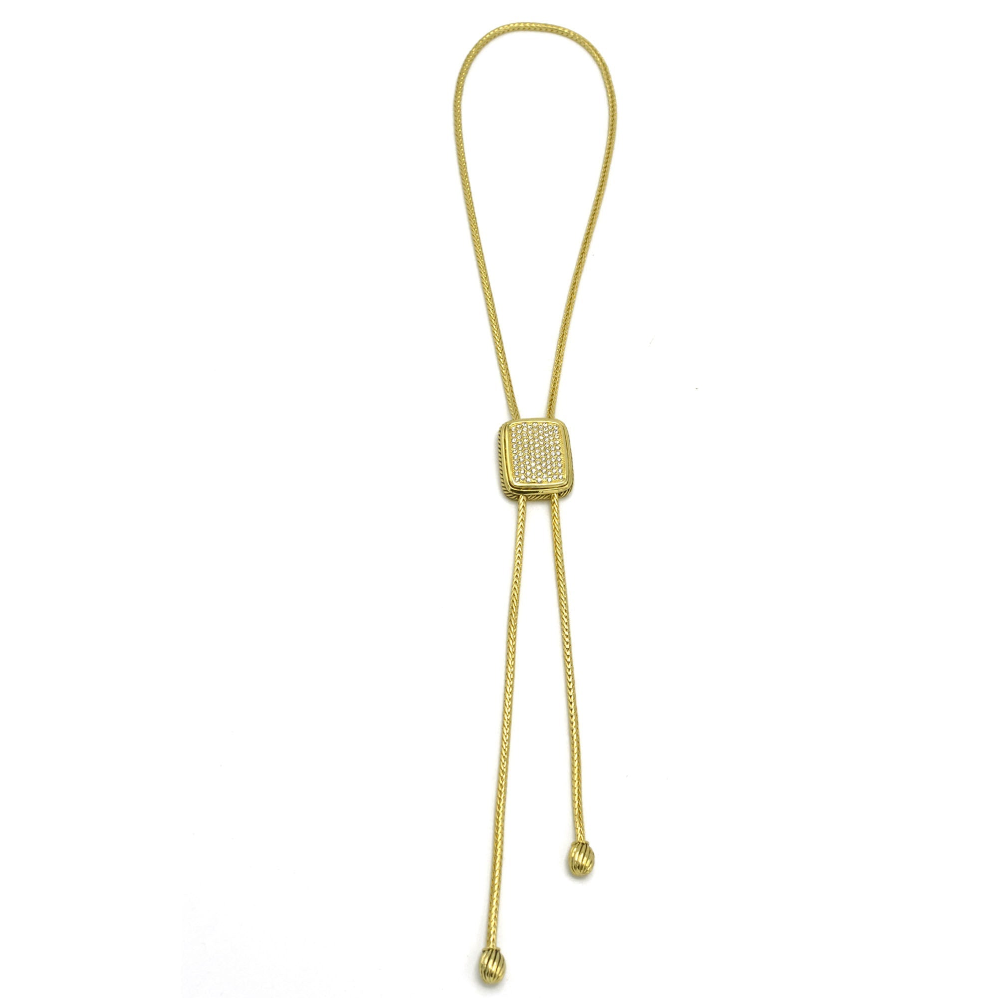 GOLD RECTANGULAR PAVE CRYSTAL PENDANT NECKLACE #12504NK-G (FD13)