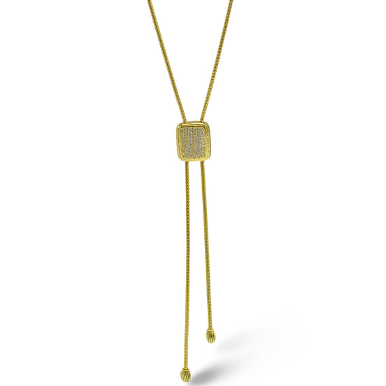 GOLD RECTANGULAR PAVE CRYSTAL PENDANT NECKLACE #12504NK-G (FD13)