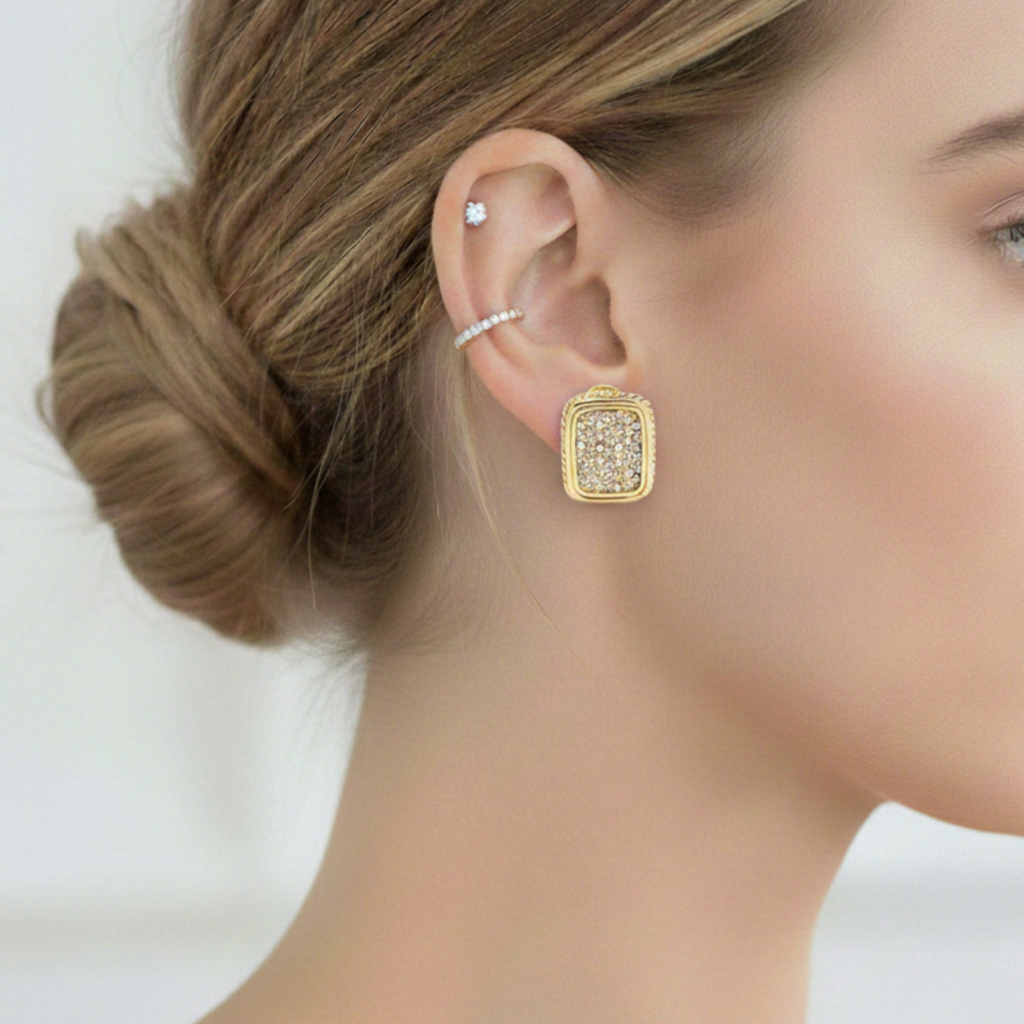 GOLD PAVE CRYSTAL POST EARRINGS#12504ER-G (FC14)