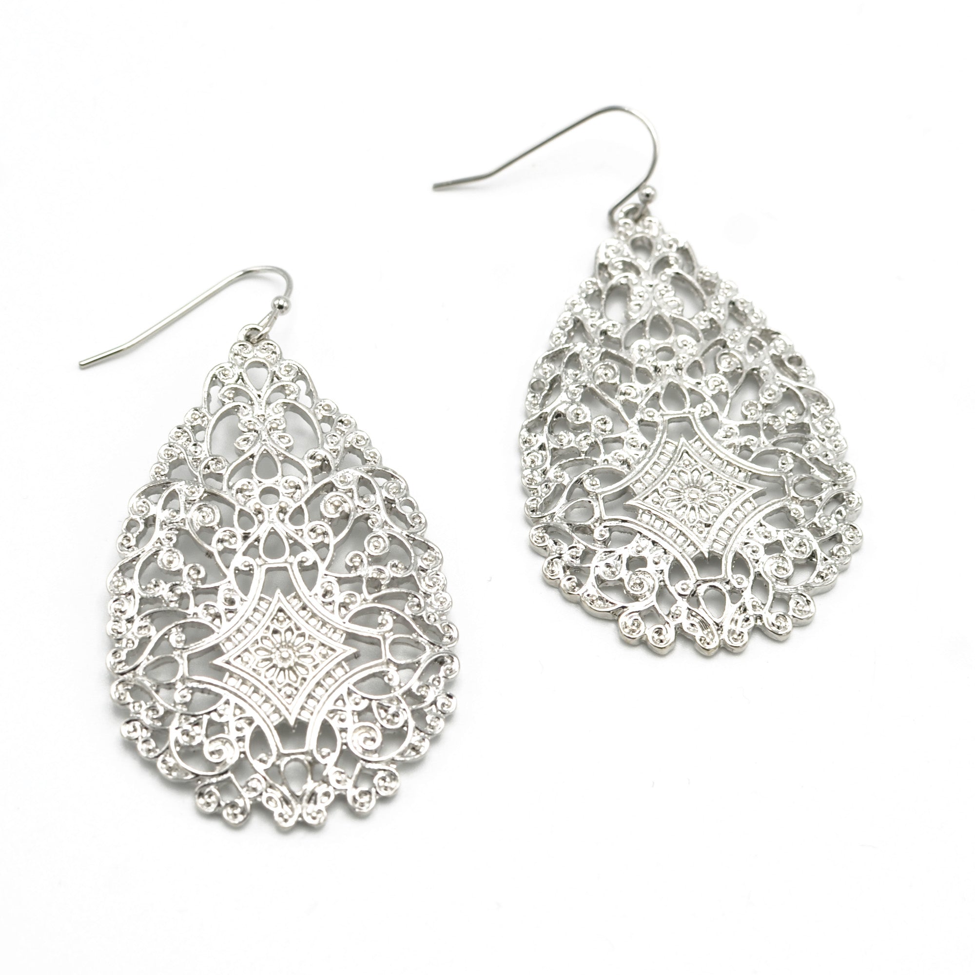 SILVER FILIGREE CRYSTAL TEARDROP EARRINGS #ADX6802387(XD23)