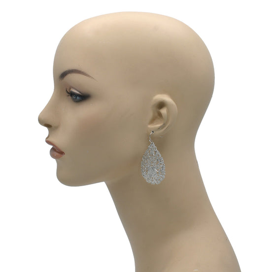SILVER FILIGREE CRYSTAL TEARDROP EARRINGS #ADX6802387(XD23)