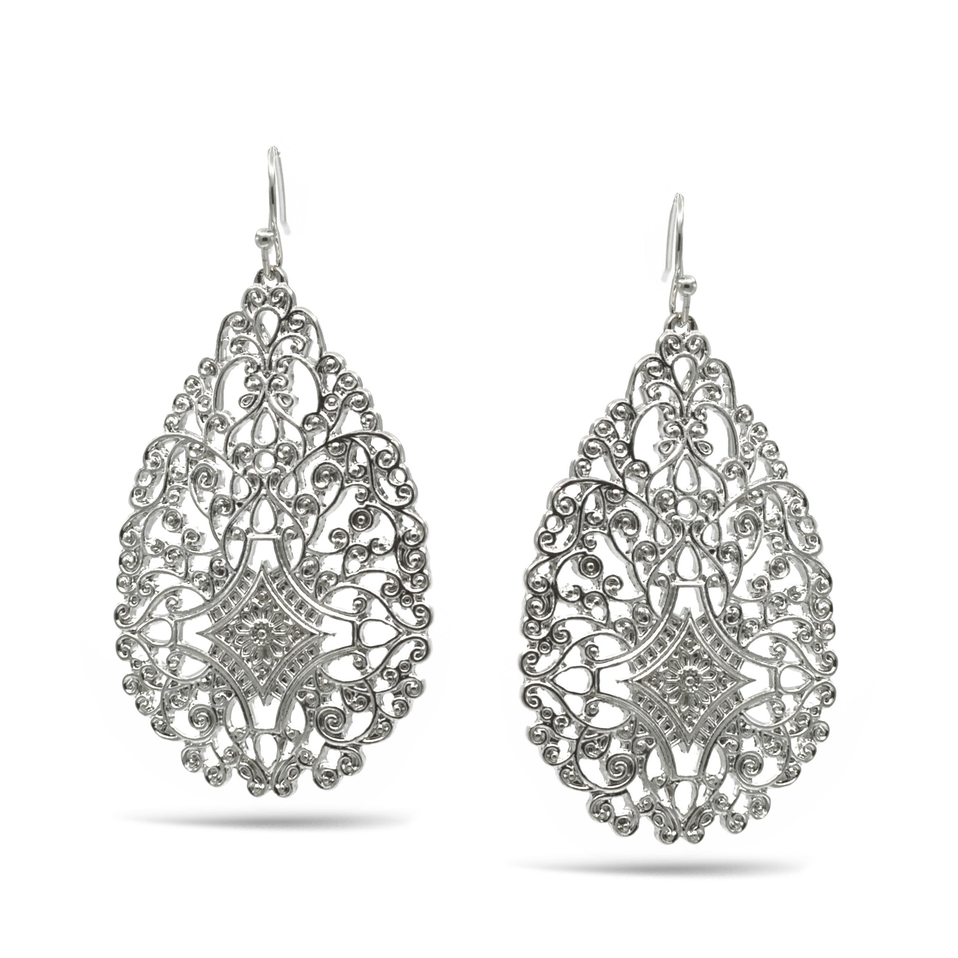 SILVER FILIGREE CRYSTAL TEARDROP EARRINGS #ADX6802387(XD23)