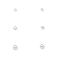 3 PAIRS 8 MM,6MM AND 4MM WHITE PEARL SILVER EARRINGS SET #ADX0291433(AD19)