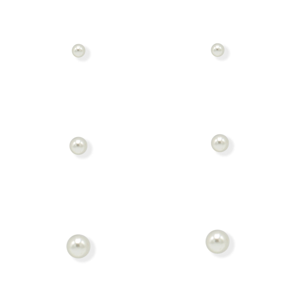 3 PAIRS 8 MM,6MM AND 4MM WHITE PEARL SILVER EARRINGS SET #ADX0291433(AD19)