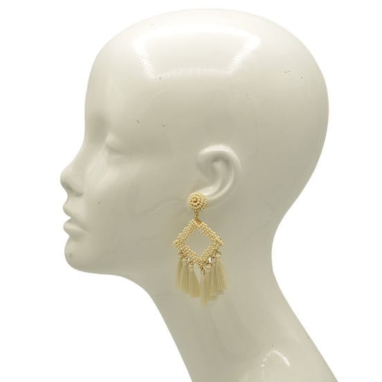 Ivory Beaded Diamond Tassel Earrings– 3"ADX0222672(BOHO)