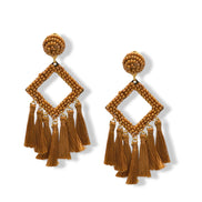 Brown Beaded Diamond Tassel Earrings– 3