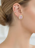 TWO TONE SQUARE ROSE CRYSTAL AND RHINESTONES ENGRAVED EARRINGS #93099ER ROSE (FF14)