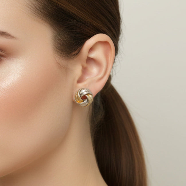 Two-Tone Knot Earrings – 0.5" Classic Studs#GFE6277-3