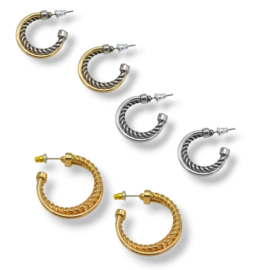 Mixed Stud & Hoop Earrings Set – Gold & Silver Tone Hypoallergenic Post Earrings | 1" Hoop Styles Included #GFE6277-2 Assorted