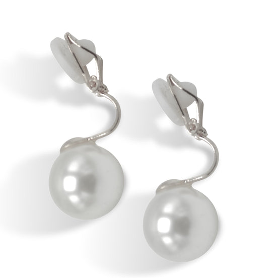 Timeless Silver Pearl & Rhodium Clip-On Earrings 0.8"#HNE90907RD (SHAD9)