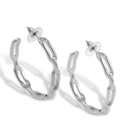 Modern Silver Chain Link Hoop Earrings 1.5